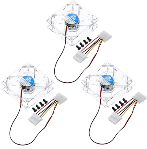 sourcing map 3Pcs Clear Computer Case Fan 1800RPM 80mm 4 Pin Blue LED Silent Cooling Fan 4 LED 12V for Desktop Computer Radiators with 12 Screws