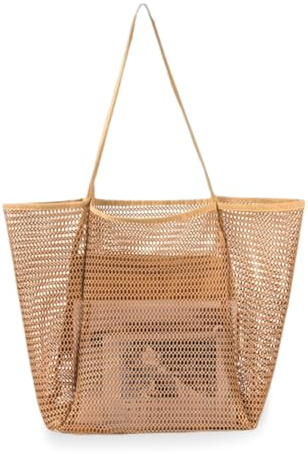 MorLuks Borsa Rete Mare, Grande Borsa da Spiaggia con Tasca Interna Cerniera, Pieghevole, Beach Bag per Mare Piscina Feste Viaggi Picnic Vacanze Shopping