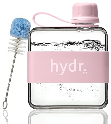 hydr™ v2 Flat Water Bottle For Handbag & Flexible Cleaning Brush | 320ml Tritan BPA Free Slim Travel Water Bottle, small water bottle for handbag (Dusty Pink)