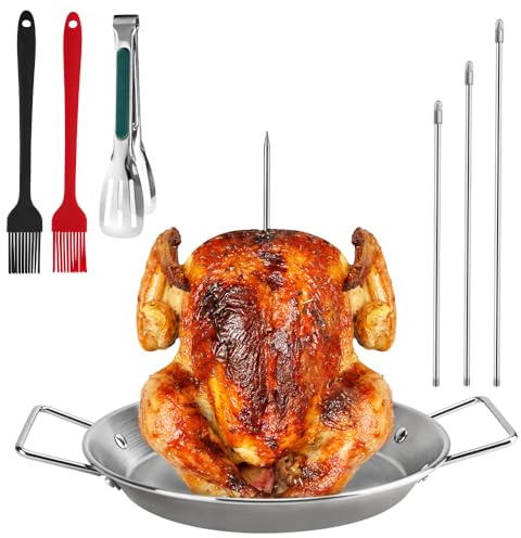 Mulaibdin Dönerspieß, Vertikale Spieß Kebab Pfanne, Kebab Platte und Spieß, Gyros Spieß Platte für BBQ, Gyros Grillspieß mit 3 Abnehmbare Spikes 2 Bürsten 1 Grill Zange für Ganze Huhn,Wurst,Fisch