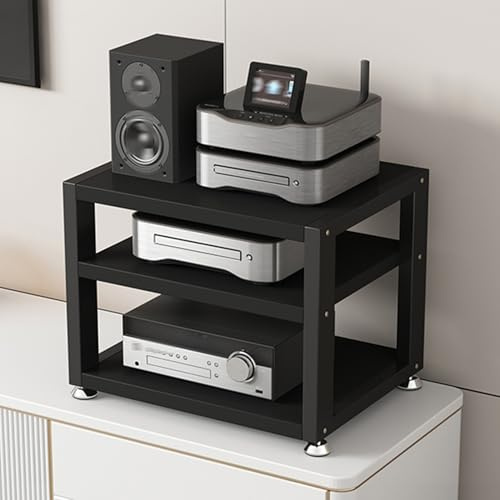 Hi-Fi möbelstativ 3-nivåers högtalarstöd skivspelare rack trä och metall multimediahylla ljudstativ TV-konsol hi-fi hyllor för hem och familj (svart 40X)