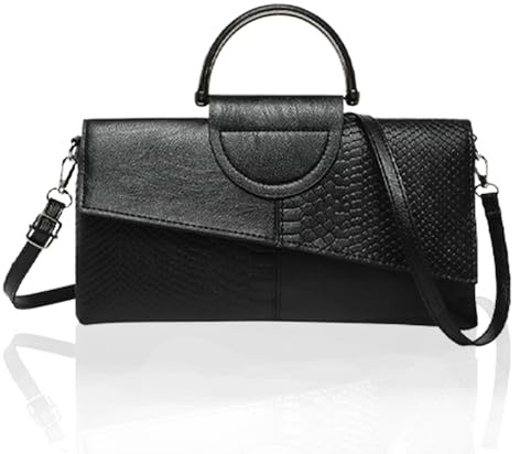 BAGSBLACK Bolso Negro de Hombro y Mano Elegante para Mujer, Cuero PU, Diseño Texturizado, Bolsos para Mujeres con Correa de Hombro Ajustable, Cierre con Cremallera e imanes.