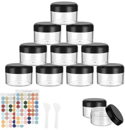 Flintronic 24 Piezas Cosméticos Envase, Contenedores de Plástico, Cosmética Tarro Vacío Crema de Viaje, 50g/50ml, con Pegatina y Cuchara Pequeña, para Cosméticos/Crema/Pasta/Perlas, Negro