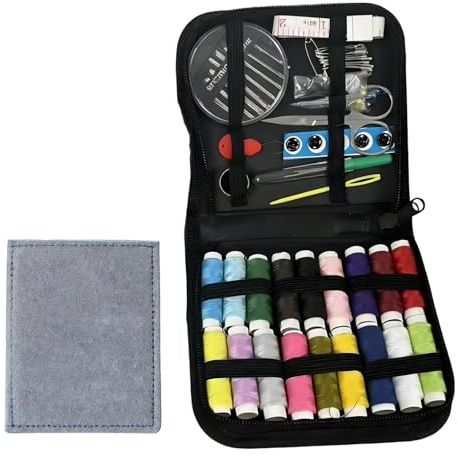 Tressify 29 Piece Diy Embroidery Book Set, Gray Cotton Linen, 18 Color Threads Included, Mini Sewing Kit For Beginners, Portable Travel Design