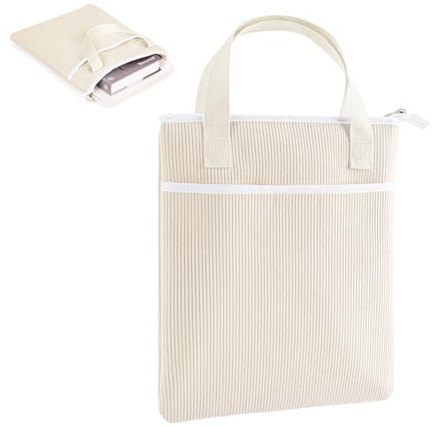 31 x 26 cm Pochette Livre Protege Cahier Livres Carnet de Sante Sacoche en Velours Côtelé avec Poche Supplémentaire Sac de Rangement Protège Cahiers Cadeau Anniversaire pour Amateurs de Lecture(Beige)