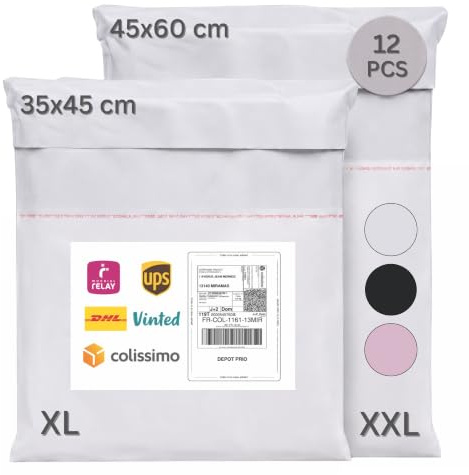Zenacasa Bolsas para Envíos Plástico 12 Uds (XL/XXL) - Sobres Envíos Opaca | Gris Claro · Impermeable · Ultra Resistente · Autoadhesiva · Paquetes Vinted · Bolsas Envío Ropa