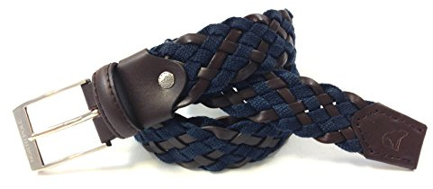 NORTH POLE Cintura uomo intrecciata bicolore NP162 in rigenerato di pelle e cotone con confezione regalo in metallo (waist size 115, blu e testa moro)