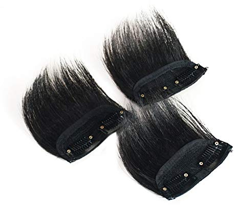 Toupee for Men 100% Real Human Hair Clip in Hair Extension Cover Thin Loss Mens Hairpiece Falsefront Top Crown Fluffy Invisible Hair Replacement Short Natural Black 3pcs