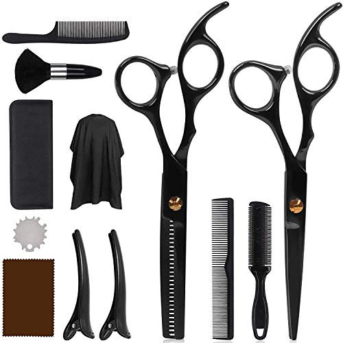 DigHealth 12 Pcs Set da Forbici Parrucchiere Professionali con Forbici Sfoltire Capelli en Acciaio Inossidabile, Mantello, Pettine e Clip, Set Taglio Capelli per Barbiere Salone e Domestico