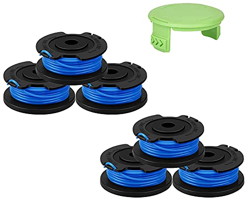 29252 Rasentrimmer Ersatzspule 4,9 m 0,2 cm für Greenworks 21332 21342 2100302 24Volt 40V 80V Akku-Trimmer, 7er-Pack (6-Linien-Spule + 1 Kappe)