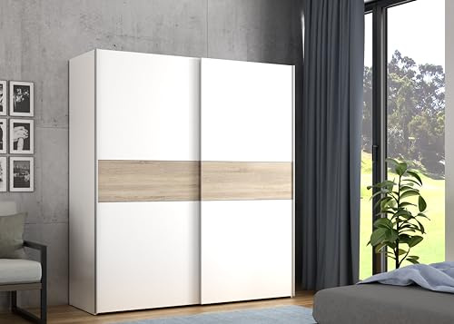Forte Longline Armoire 170, Portes Coulissantes, Style Scandinave, Blanc/Chêne Sonoma, 170x190.5x61cm