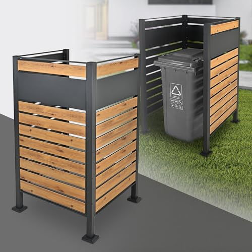 ML-Design Clôture pour 1 Poubelle, en Acier, Aspect Bois/Anthracite, 150x91 cm, Antirouille, Module d'Extension Boîte à Poubelle, Stockage Habillage pour Conteneur, Protection Visuelle de Jardin