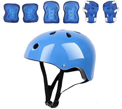 Juego de Equipo de Protección para Casco de Patinaje para Niños, Juego de Equipo de Protección para Casco de Espuma EPS de Alta Densidad para Niños, Protector de Codo y Rodilla para Skate (Azul)