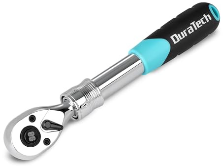 DURATECH 3/8-Inch Drive Extendable Ratchet, 90-Tooth Quick-release Ratchet Wrench with Cushion Handle & Telsecoping Locking Shaft(4 Length Adjustment: 8-1/2 to 12-2/5), Reversible, Chrome Alloy Made