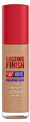Rimmel London Lasting Finish 35 Hour Foundation, langanhaltend, feuchtigkeitsspendend, vegane Formel, vollständige Abdeckung, 30 ml, 300 Sand