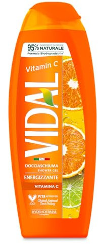 Vidal - Docciaschiuma Vitamina C, Formula Energizzante, Fragranza di Arancia e Lime, Dermatologicamente Testato, 250ml
