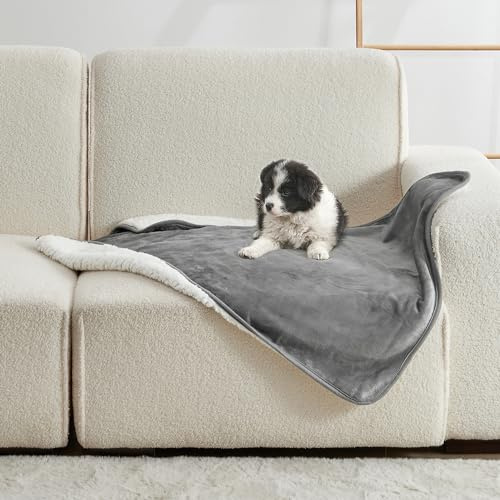 Yaning Couverture Imperméable pour Lit Canapé Sofa, Couverture Douce Anti-Fuites pour Chien Chiot Chat, Protège-Meuble en Polaire Sherpa Réversible (Gris, 76x101cm)