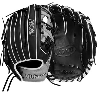 Wilson 2024 A700 - Guanto da baseball da 29,2 cm, colore: Nero/Argento/Bianco, mano destra