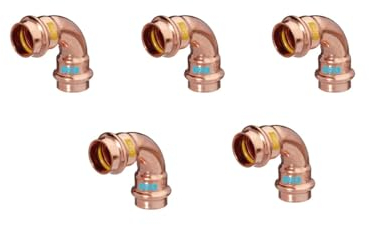 zbs24 Pressfittings Kupfer, Bogen 18mm 90° I/I (5 Stück), mit Dichtungen für Trinkwasser und Gasleitungen, V-Press Kontur, DVGW geprüft