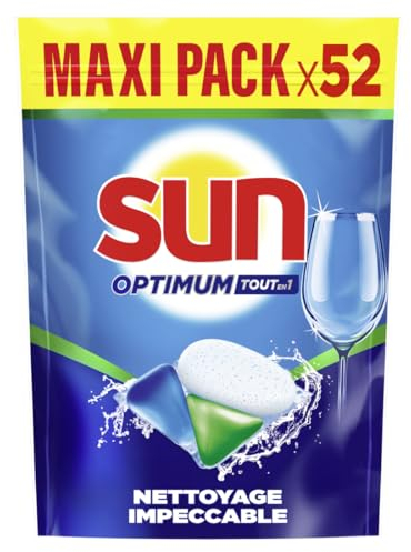SUN - Optimum Pastilles Lave-Vaisselle Tout en 1-52 capsules - nettoyage impeccable - brillance éclatante - tablettes efficaces même en cycle court