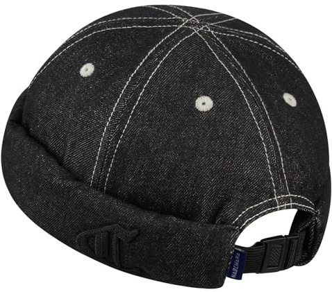 CLAPE Denim bomull dockarkeps herr broderi dockare mössa sjömansmössa justerbar hamnmössa rullmössa retro beanie brimless hat