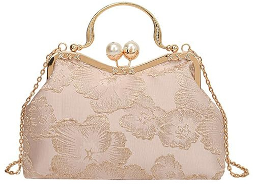 YYW Kväll kuvertväskor för kvinnor blommig pärla kuvertväska brud väska vintage handväskor glitter mode crossbody väskor för ogräs fest