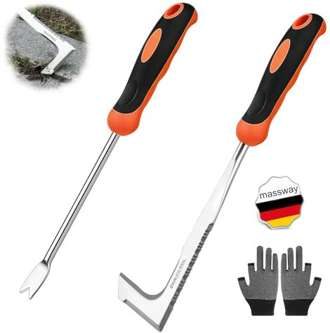 Fugenkratzer Unkrautstecher 2-tlg., Garten Handjätgerät mit Griff, Manueller Weeder Edelstahl mit gezackter Kante für Entfernen von Moos und Unkraut in Plattenfugen