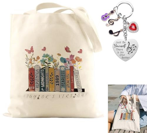Gotetiso Bolsa de Lona y Llavero para Amantes de la Música - Tote Bag de Tela para Mujer - Bandolera de Compras Reutilizable Regalo para Fanáticos