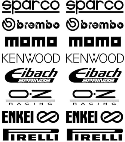 2 Kit de Pegatinas Sponsor para Coche Moto Racing de Vinilo Troquelado Sport Tuning Fabricadas en Vinilo Polimérico Exterior Resistente al Calor y al Frío REF 001 (Negro