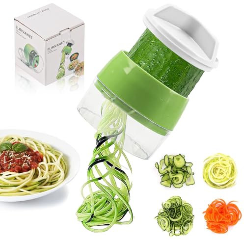 TIVUNORON Spiralizzatore di Verdure, Tagliaverdure Spiralizzatore 4 in 1, Grattugia Affettatrice Zucchina, Tagliapasta per Verdure Acciaio Inox, Grattugia per Cetrioli, Zucchini, Patata, Carota