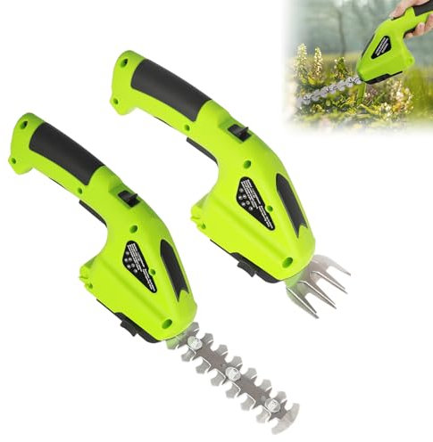 Cortasetos inalámbrico, tijeras de césped de mano 2 en 1 con cuchillas intercambiables, cortador de setos eléctrico, herramienta de jardín recargable para arbustos y bordes de césped, verde