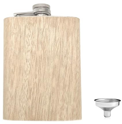 ZAHD Fiaschetta per liquore in legno Fiaschetta in acciaio inox con design in legno Fiaschetta da 8 oz 230ml in Acciaio Inox Fiaschetta acciaio inox la fiaschetta piccola e elegante (Legno)