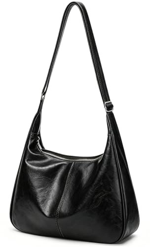 Borsa Tracolla Donna in Pelle Sintetica – Borsa Hobo a Spalla Elegante Moda Capiente Borsetta a Mano Casual con Tracolla Regolabile - Per Lavoro, Shopping, Viaggi e Tempo Libero (Nero)