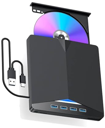 MOOKEENONE Extern CD DVD-enhet spelare brännare brännare för bärbar dator, 7-i-1 extern CD DVD-enhet USB 3.0, DVD och CD-ROM +/-RW skivspelare