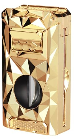 Taschenlampe Feuerzeug mit Winddichter Jet-Flamme, Eingebauter V-Cutter & Nadel, Nachfüllbares Butangas Metall Feuerzeug, Multifunktionale All-in-One Feuerzeuge für Kerzen Männer Geschenke (Ohne Gas