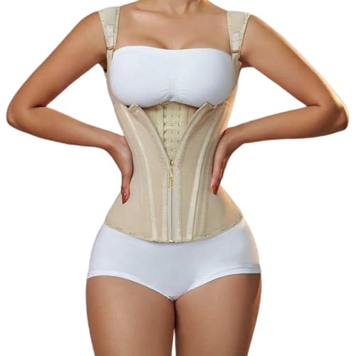 Chaleco Moldeador de látex Estilo Faja Abdominal, Prenda Exterior Retro con Cremallera y Botones.(Beige,M)