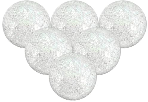 M METERXITY 6-Pack Decorative Ball 3 inch Glass for Bowls, White | Decorative Orbs, Mosaic, Home Decor, Dining Tables, Wedding Party, Coffee Table, Centerpiece Decor