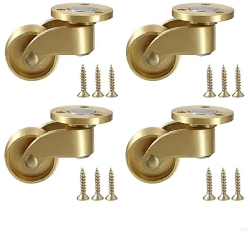 EXTRWORY Lot de 4 roulettes pivotantes à 360° en laiton pour chaises, armoires, canapés, tables, sols durs, tapis, maison, bureau