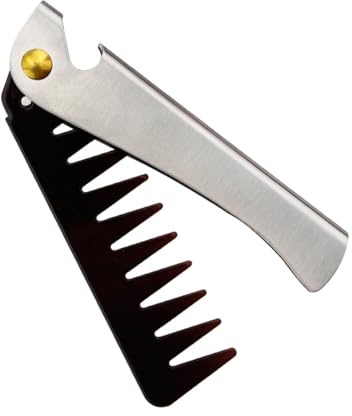 ABOOFAN Peine Plegable de Acero Inoxidable Mango, Peine de Masaje para Hombres, Dientes Estrechos, Portátil para Peinar el Cabello