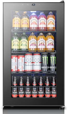 Yeego Beverage Refrigerator Cooler, 130 Cans Mini Fridge with Glass Door Beverage Fridge with Adjustable Shelves for Soda Beer or Wine, Beverage Cooler with Digital Temperature Control for Home Office