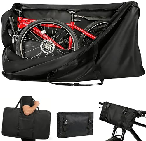 Folding Bike Travel Bag, Portable Folding Cycling Bags, 800D Transport Bicycle Storage Carry Bag with Strong Webbing for 26-29 in Mountain Bike Waterproof for Airplane Car Shipping