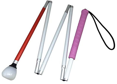 Aluminio Baston Blanco Plegable en 5 Secciones para Ciegos y Baja Vision (Mango de Rosado, 130 cm (51.2 Pulgada))