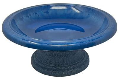 BIRDS AND BEYOND Fiber Clay Birdbath, Gloss Bowl, Low-Profile Base, Azure Blue, 19 D x 7.5 H 6.5 lbs