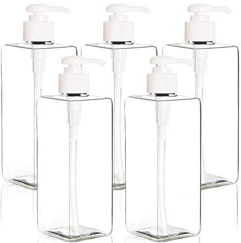 Youngever 5 Pack 500ML Plastic Pump Bottles, Clear Refillable Plastic Pump Bottles for Dispensing Lotions, Shampoos,