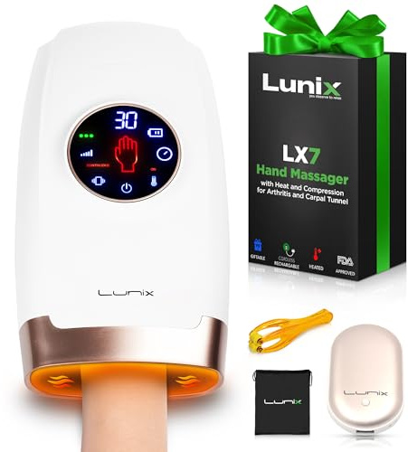 Lunix LX7 - Massaggiatore elettrico per mani, con touch screen e compressione, 4 livelli di pressione, punti artrite, sollievo dal dolore, tunnel carpale intorpidimento delle dita, dispositivo