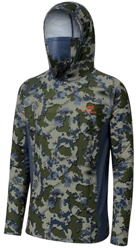 BASSDASH Camisas de caza UPF 50+ para hombre con máscara de manga larga con capucha de camuflaje