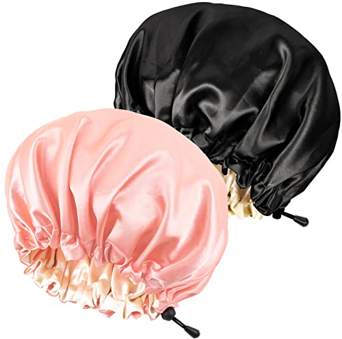 Ranphykx 2 Stücke Seidenhaube Satin SchlafmüTze,Einstellbare Doppelseitige SchlafmüTze,Haube MüTze FüR Schlaf