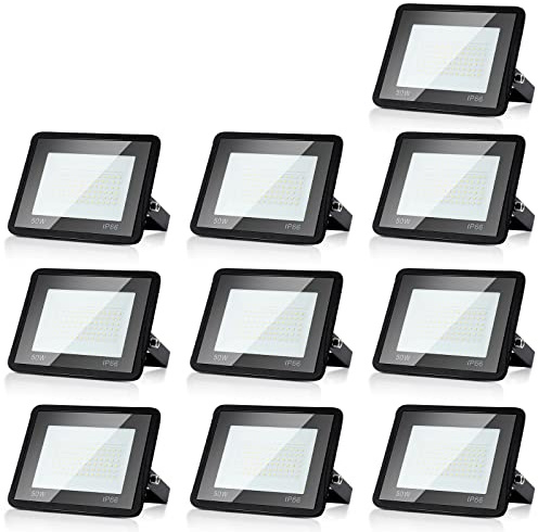 Randaco Faretti LED da esterno 50W, Proiettore LED da esterno Impermeabile IP66 Sicurezza faro led, Faretti LED Esterno 4250LM Bianco Caldo 3000K per Terrazza, Giardino, Garage (10PCS)