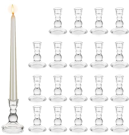 Kerzenhalter Stabkerze Glas Kerzenständer Stabkerzen, Glasseam 20 Stück Stabkerzenhalter Weihnachten Transparent Klein Modern Candle Holder für Advent Hochzeit Tischdeko Kommunion