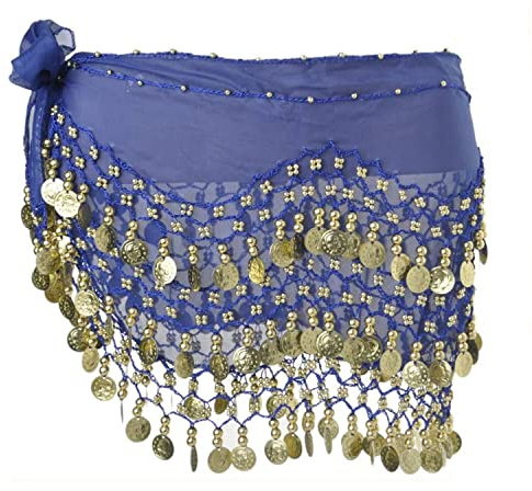 SamHeng Sciarpa all'anca di danza del ventre, sciarpe all'anca con gonna di danza del ventre con 128 monete d'oro pendenti per lezione di yoga di danza del ventre in costume